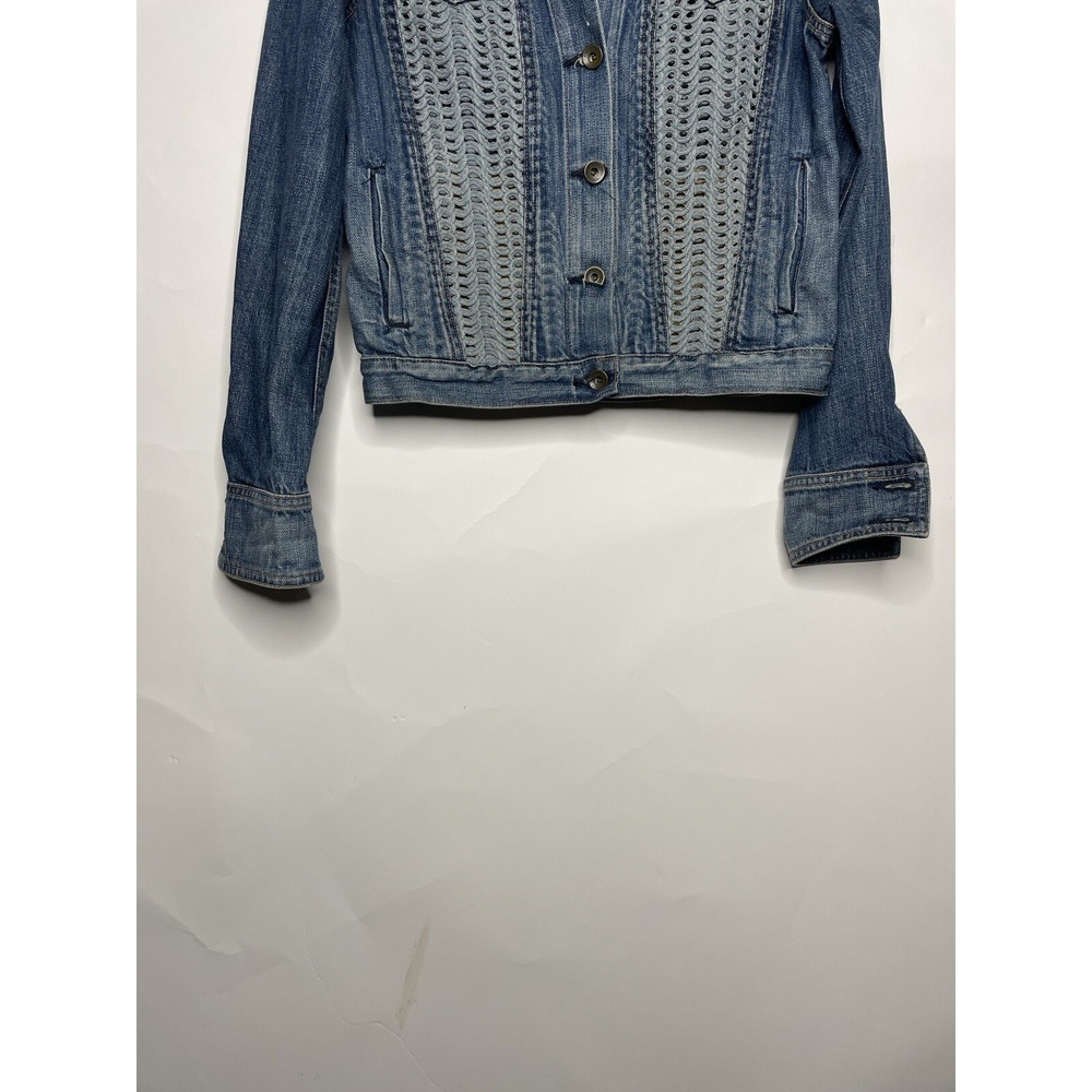 Rag & Bone Blue Jean Crochet Denim Jacket Women's Size XXS with Pockets EUC - Picture 3 of 8